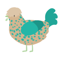 A beige and turquoise chicken with a speckle pattern