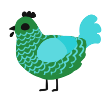 A viridian and aqua chicken with a lace pattern