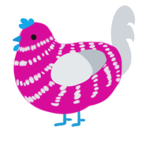 A fuchsia and mist chicken with a bar pattern