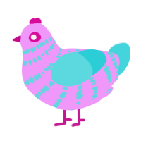 A lavender and aqua chicken with a bar pattern
