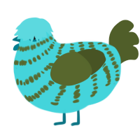 A aqua and olive chicken with a bar pattern