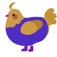A indigo and gold chicken with a head pattern