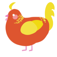 A vermilion and yellow chicken with a neck-band pattern