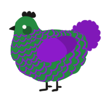 A viridian and violet chicken with a lace pattern