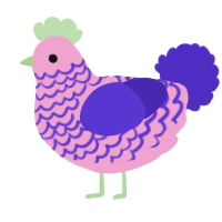 A pink and indigo chicken with a lace pattern