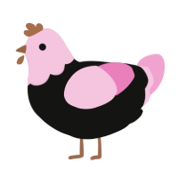 A black and pink chicken with a head pattern