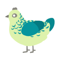 A apple and teal chicken with a half-lace pattern