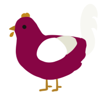 A maroon and white chicken