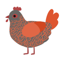 A grey and vermilion chicken with a double-lace pattern
