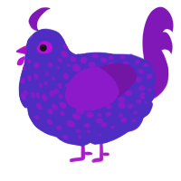 A indigo and violet chicken with a speckle pattern
