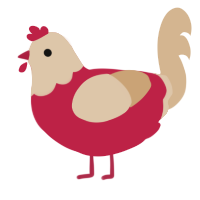 A crimson and beige chicken with a head pattern