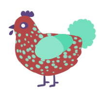 A red and mint chicken with a speckle pattern