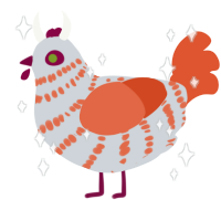 Regi, a mist and vermilion chicken with a bar pattern