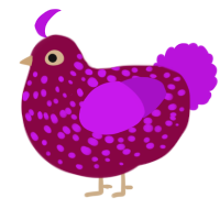 A maroon and amethyst chicken with a speckle pattern