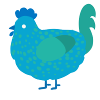 A cerulean and turquoise chicken with a speckle pattern