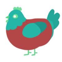 A red and turquoise chicken with a head pattern