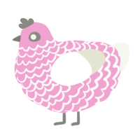 A pink and white chicken with a lace pattern