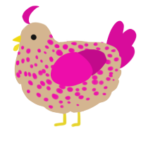 A beige and fuchsia chicken with a speckle pattern