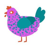 A orchid and teal chicken with a speckle pattern