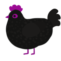 Phantom, a black and sable chicken with a speckle pattern