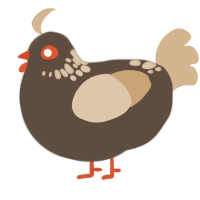 A bark and beige chicken with a neck-speckle pattern