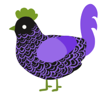 Oil Slick, a sable and blurple chicken with a double-lace pattern