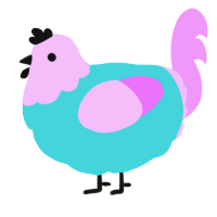 A aqua and lavender chicken with a head pattern