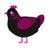 batty, a sable and wine chicken with a neck-speckle pattern