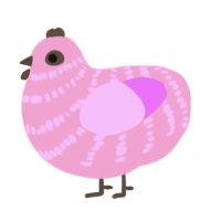 A pink and lavender chicken with a bar pattern