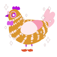 Sappchick, a orange and rose chicken with a bar pattern