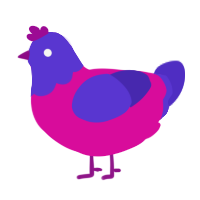 Bikini, a fuchsia and indigo chicken with a head pattern