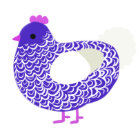 A indigo and white chicken with a double-lace pattern