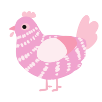 A pink and rose chicken with a bar pattern