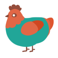 A turquoise and vermilion chicken with a head pattern