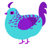 A aqua and violet chicken with a half-lace pattern