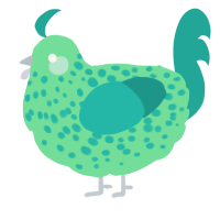 A spring and turquoise chicken with a speckle pattern