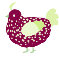 A maroon and apple chicken with a speckle pattern