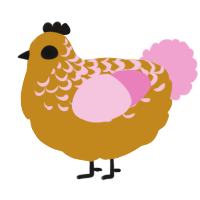 A ochre and pink chicken with a half-lace pattern