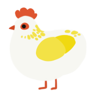 A white and yellow chicken with a neck-speckle pattern