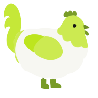A white and lime chicken with a head pattern