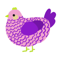A pink and violet chicken with a lace pattern