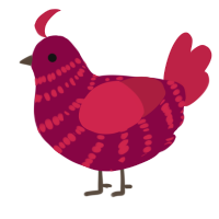 A maroon and crimson chicken with a bar pattern
