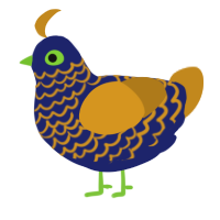 A navy and ochre chicken with a lace pattern