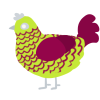 A lime and maroon chicken with a lace pattern