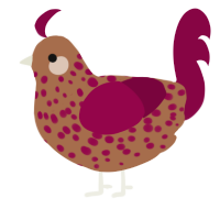 A brown and maroon chicken with a speckle pattern