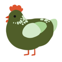 A olive and gluppy chicken with a neck-speckle pattern