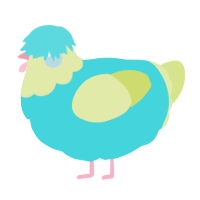 A aqua and lemon chicken with a head pattern
