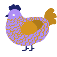 A lilac and ochre chicken with a lace pattern