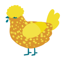A orange and yellow chicken with a speckle pattern