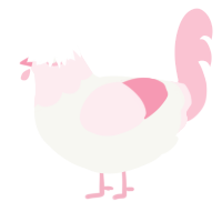 A white and rose chicken with a head pattern